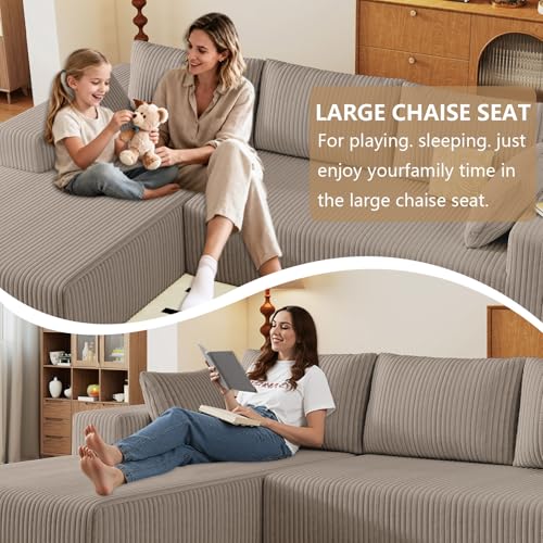 Image of 96 inch Modular Sectional Couch, Boneless L Shaped Cloud Sofa with Chaise Lounge, Corduroy Upholstered Couches Memory Foam Deep Seat, No Assembly Required, Ideal for Living Room(Camel, Left Facing)