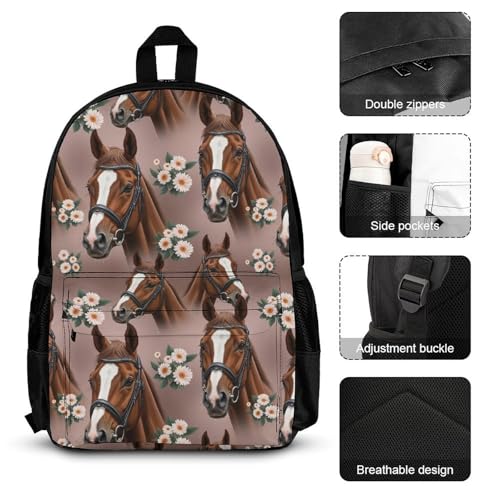 AMRANDOM Backpacks for Unisex Bookbags Lightweight Cute Two Horses Backpack Set with Lunch Bag Makeup Bags3