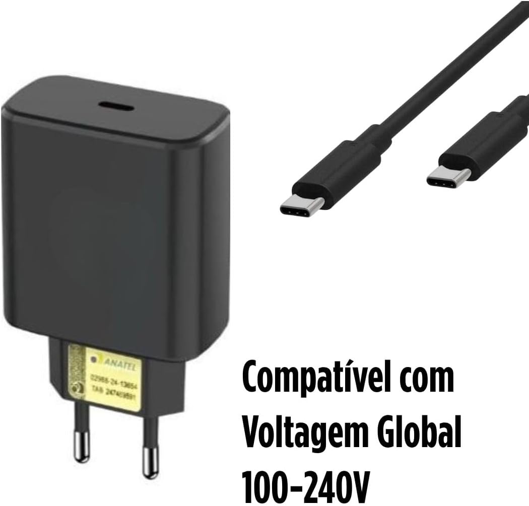 Carregador Turbo 45W com Tecnologia GaN + Cabo USB-C de 1m – Carregamento Rápido e Inteligente para Celulares Android, iPhone 15, Tablets e Dispositivos USB-C.