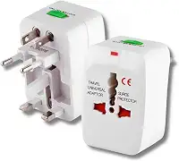 Adaptador de Tomada Universal de Viagem com Protetor Contra Surtos, Branco, Multi-Plugue Internacional, Conversor de Tomada Elétrica