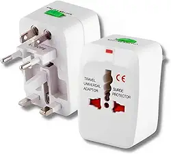 Adaptador de Tomada Universal de Viagem com Protetor Contra Surtos, Branco, Multi-Plugue Internacional, Conversor de Tomada Elétrica