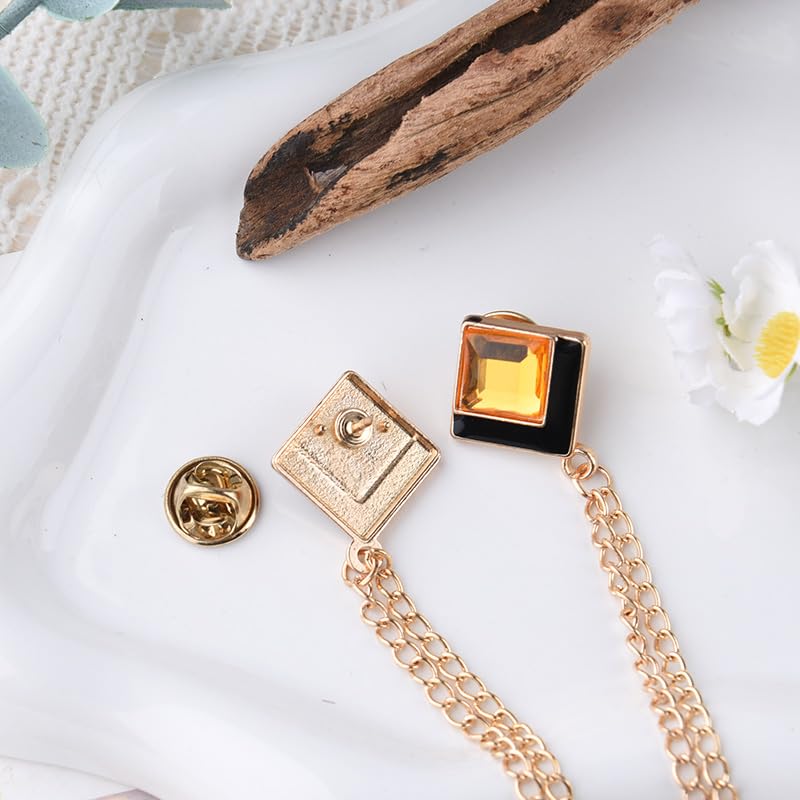 Image of Gem Brooch Pins Hanging Chain Lapel Pin for Men Suits Shirt Collar Brooch Square Crystal Brooch Pin Rhinestone Lapel Pins for Men Tassel Chain Brooch Collar Pins Business Suit Shirt Accessories