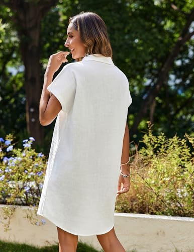 Image of Zeagoo Summer Dresses for Women 2026 Cotton Button Down Short Sleeve Tshirt Dresses Casual Mini Beach Dress