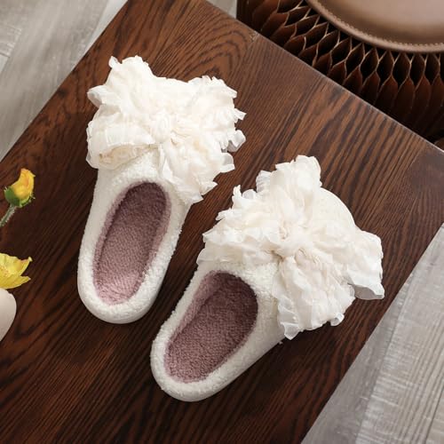 Plush Bow Slippers for Women Men Memory Foam Warm Cozy Cushion Bowknot Slippers House Shoes Indoor Outdoor2
