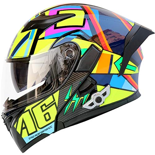 Motorcycle Bluetooth Helmet, Modular Flip-Type Double Sun Visor Full Helmet Built-in Mp3 FM Broadcast Integrated Intercom Communication System DOT Certified Helmet A,M(57-58CM)