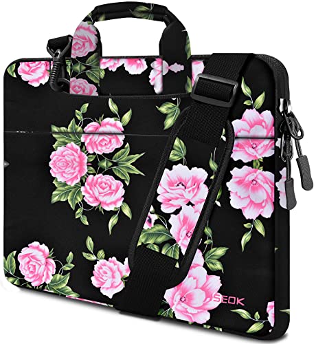 Image of Hseok Laptop Shoulder Bag 13 13.3 14 Inch Case Compatible with MacBook Pro /Neo 14 inch M5 /M4 /M3 /M2 /M1,Mac Air /pro /Neo 13 inch and Most 13 13.3 14 Notebooks,Spill-Resistant Briefcase,Peony