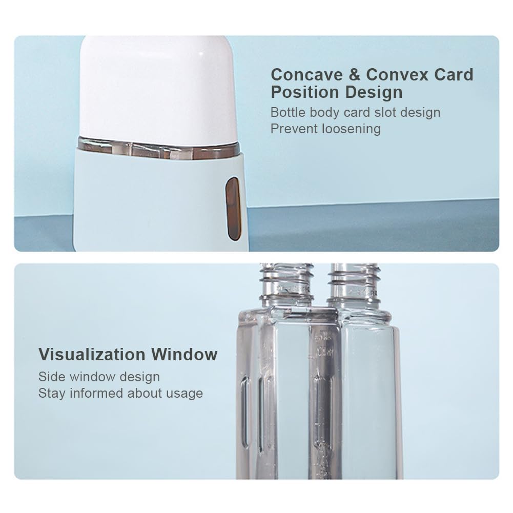 4-in-1 reisflessen voor toiletartikelen, reisflessen set 50 ml, spuitflessen met etiketten en opbergdoos voor shampoo, conditioner, cosmetica en douchegel (lichtblauw