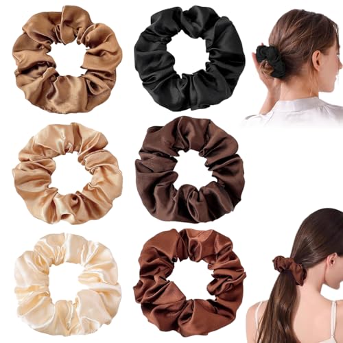 6 Pezzi Scrunchies per Capelli in Raso, Più Morbido Di Seta Scrunchies, Morbido Elastico Capelli Seta, Set Elastici Capelli Stoffa Raso per Donne Ragazze