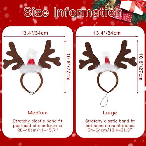 Rentiergeweih Hund, Weihnachten Haustier Stirnband, Verstellbarer Rentier Geweih für Hunde, Rentier Haarreif Hund, Hunde Weihnachtskostüm, für Katzen und Hundes im Winter und zu Weihnachten (A)