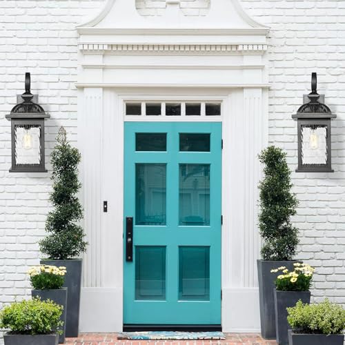 Image of Darkaway Outdoor Lights Fixture Wall Mount, Large 22inch Exterior Wall Light with Water Ripple Glass Waterproof Black Outside Wall Sconce for House Porch Hallway Garage
