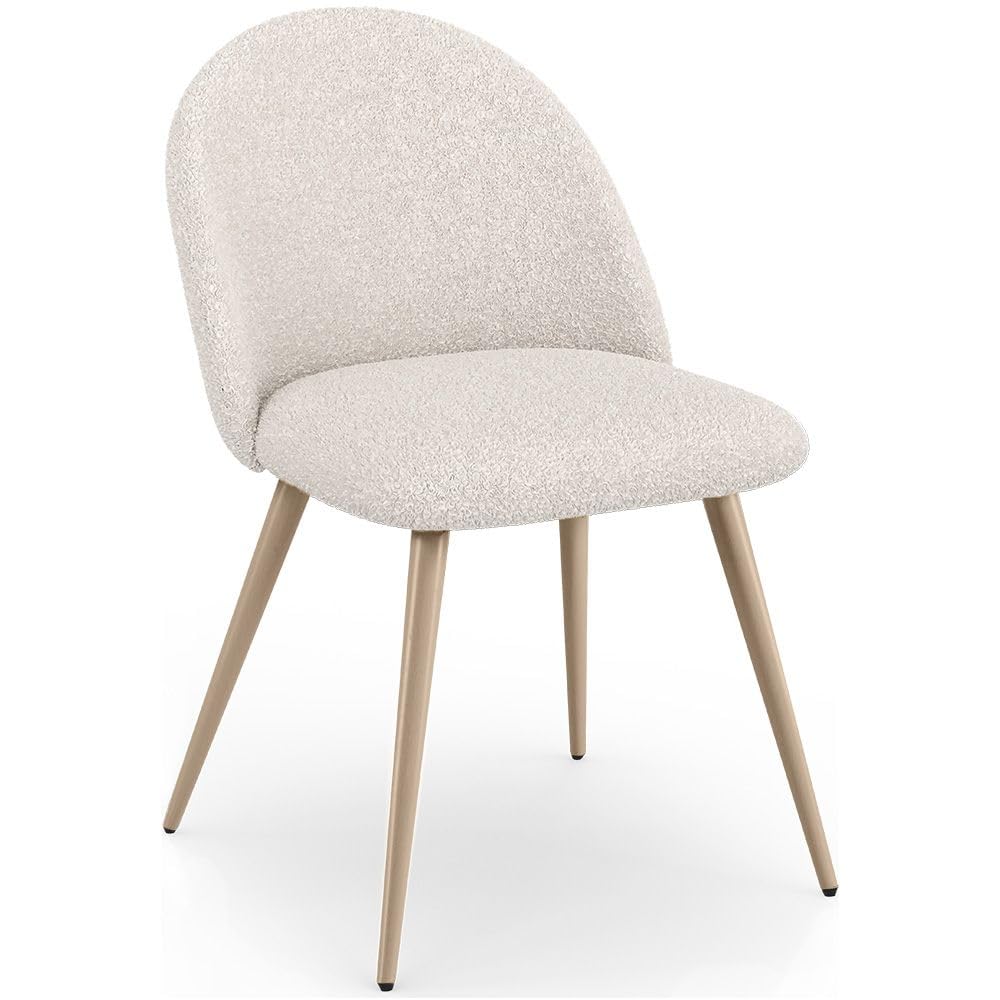 Amazon Brand - Umi Romantic Vintage Mid Century Modern Kitchen Living Room Upholstered Dining Chairs Off White Boucle Cushion Seat with Brown Finish Metal Legs-image-13