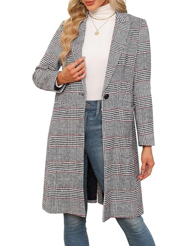 CHICZONE Womens Notch Lapel Wool Blend Pea Coat Single Breasted Long Plaid Jacket Winter Houndstooth Coat 3XL2