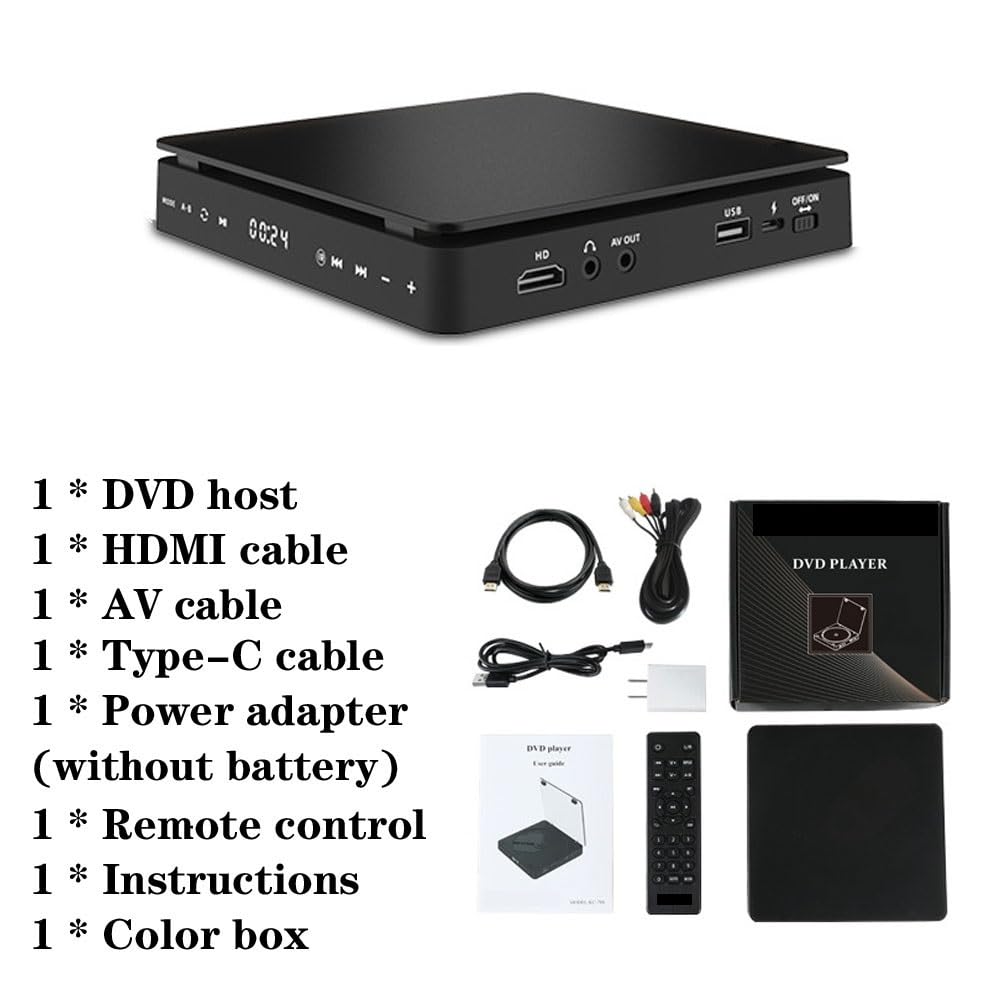 Lettore DVD Portatile, Lettore DVD for TV CD VCD I lettori video HD 1080P supportano la connessione AV con ingresso USB