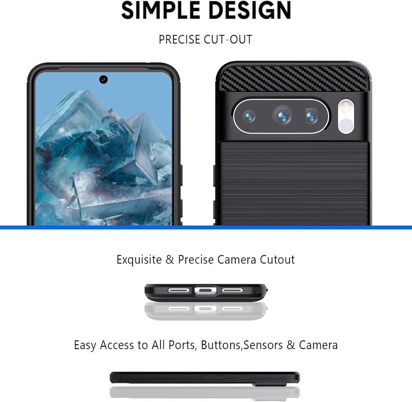 Image of NPRC Hybrid Ultra Slim Protective Case TPU Non-Slip Carbon Fiber Texture Shockproof Case Cover for Google Pixel 8 Pro - Black