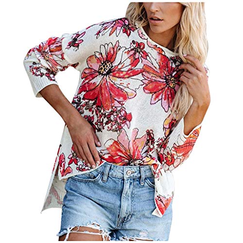 Dosoop Womens Oversized Long Sleeve Sweater Crewneck Floral Knit Jumper Casual Knitted Pullover Tops (S-5XL) Sale