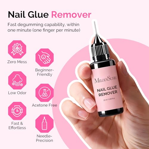 Image of MelodySusie 2Pcs Nail Glue Remover for Press on Acetone Free Nail Polish Remover Multi-Functional Remover for Nails Tips Gentle Glue Remover for Gel x Nails for Home Salon 20ML