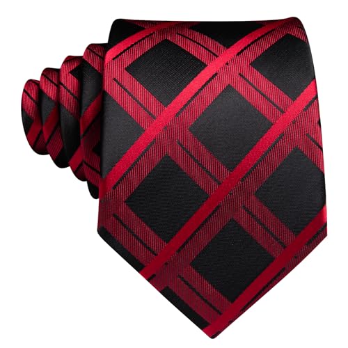Image of Barry.Wang Men Ties Set Silk Necktie Silk Checked Woven Pocket Square Cufflinks Wedding Business