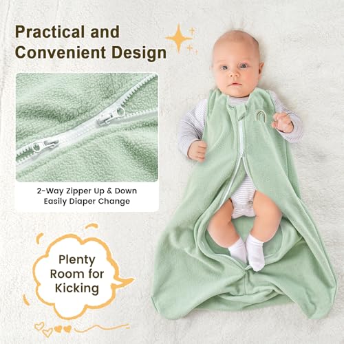 Image of PHF Warm Micro-Fleece Baby Sleep Sack 12-18 Months, Soft Baby Wearable Blanket, 2-Way Zipper Sleeping Bags, 2 Pack Comfy Sleeping Sack for Infant Newborn Boys, Large Size, Blue & Sage Green