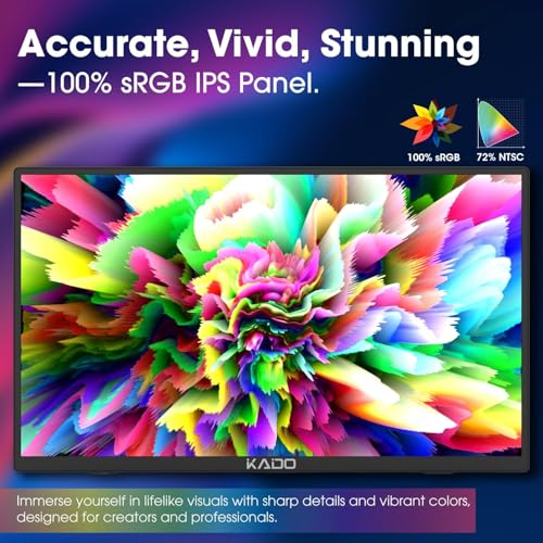 Image of Kado Portable Monitor 15.6 Inch 1080p 100% sRGB Ultra-Slim Gaming Display | Laptop Monitor 1920x1080 180 Kickstand, Carrying Case for PC, Mac, Phone, Dex, Xbox, PS5, USB-C & HDMI Connectivity