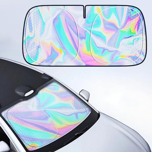 Car Windshield Sun Shade | Laser Heat Reflective & UV Blocking Cover with Nano Silver & Ice Crystal Tech | Fits 145cm x 80cm (Most Vehicles)
