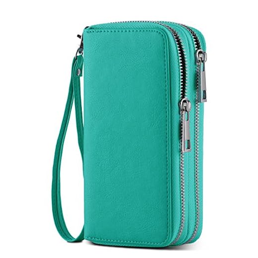 HAWEE Cellphone Wallet Dual Zipper Wristlet Purse with Credit Card Case/Coin Pouch/Smart Phone Pocket Soft Leather for Women or Lady, Turquoise