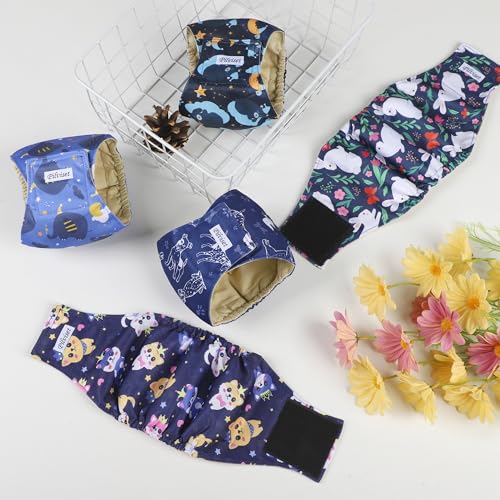 Image of 5 Pack Washable Diapers for Male Dogs, Belly Bands for Male Dogs, High Absorbing Male Dog Pee Wraps for Doggie in Incontinence or Excitable Urination and Training, L