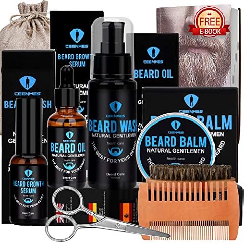 Beard Grooming Kit,Beard Kit with Beard Oil,Beard Growth Serum,Beard Wash, Beard Balm,Beard Brush, Beard Comb, Beard & Mustache Scissors Beard Growth Kit Unique Gifts for Men Cover