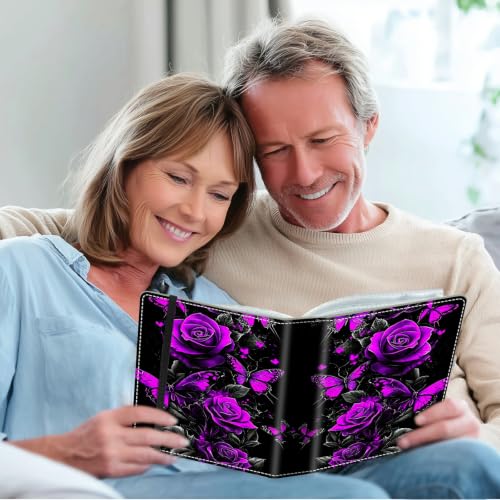 Image of Photo Album 4x6 120 Photos with Strong Elastic Band, Purple Rose Butterfly | Large Capacity Premium Leather Picture Album, Portable Wallet Albums Photo Book for Family Anniversaries Wedding Baby