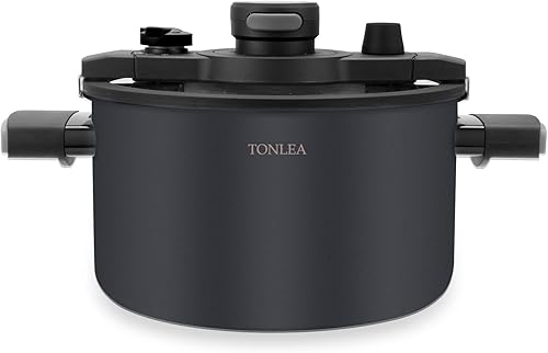 TONLEA Olla a presión de acero inoxidable de 6 cuartos de galón lata a presión con tapa de vidrio operativa con una sola mano olla a presión de 2-5