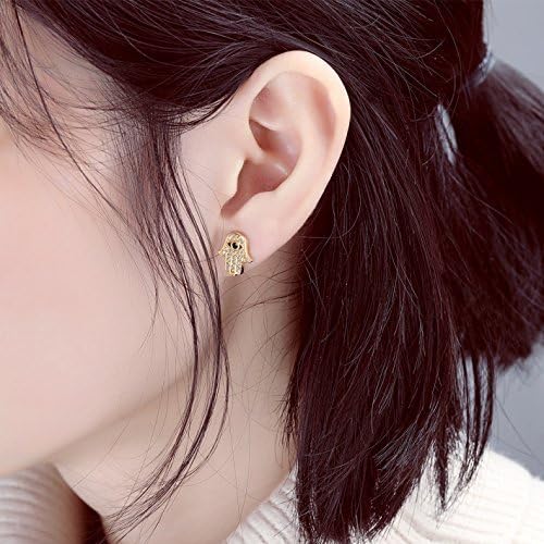 JAJAFOOK Hamsa Hand of Fatima Stud Earrings Zircon Evil Eye Post Earrings For Women, Silver/Gold Color - Image 3