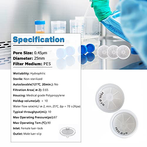 Image of Syringe Filters with PES Membrane Non-sterilized Diameter 25mm Pore Size 0.45 μm Laboratory Filters by Allpure Biotechnology (PES, Pack of 100)