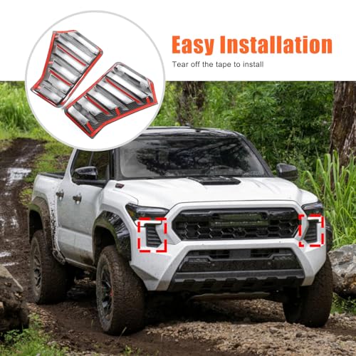 Image of Car Front Headlights Grille Vent Cover Trim Compatible With Toyota Tacoma 2024 2025 ABS Front Side Grill air inlet Vent Panel Cover Interior decoration accessories (carbon fiber grain)