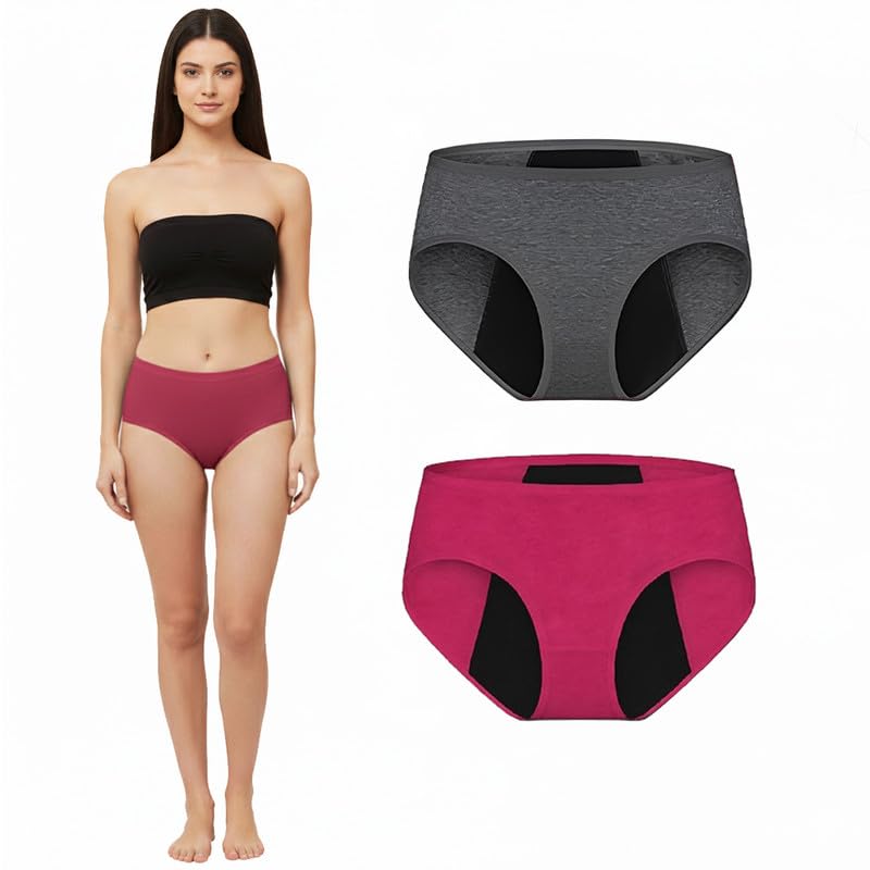 Women Leak-Proof Period Panty, High Absorbency Reusable Menstrual Underwear, Soft Cotton Comfortable Fit (Pack 2)-image-13