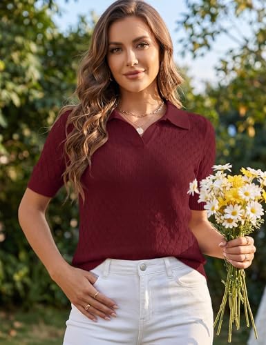 Image of Rapbin Womens Short Sleeve Knit Polo Shirts Summer Spring Sweater Tops
