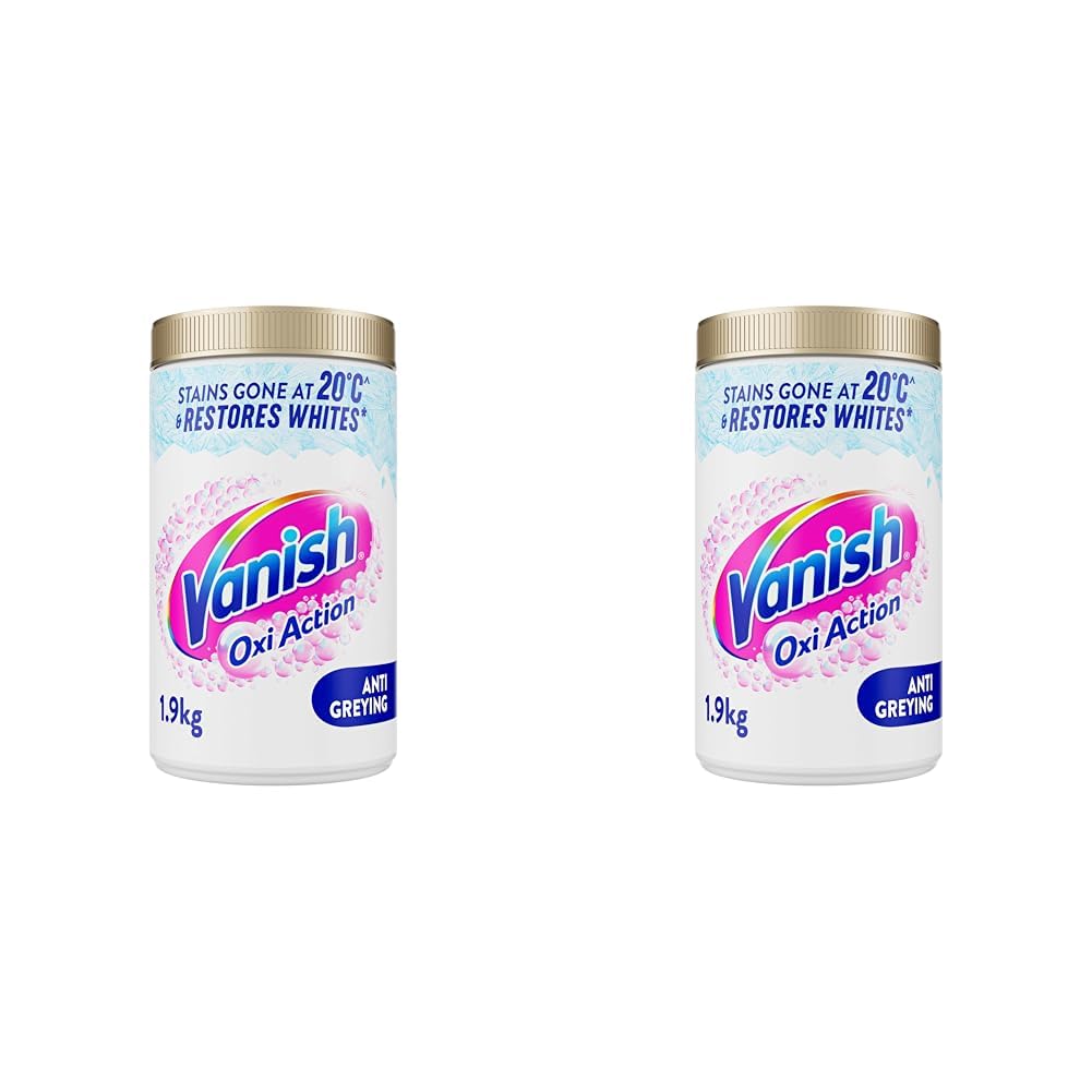 Vanish Gold Oxi Action Stain Remover & Whitening Booster Powder For Whites 1.9 kg | Removes Tough Stains Even at 20°C | Restores Whiteness of Greyed Fabrics (Packaging May Vary) (Pack of 2)