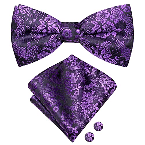 Image of Hi-Tie Bow Ties for Men Pre-Tied Pocket Square with Cufflinks Mens Bowtie Sets for Wedding Formal Party