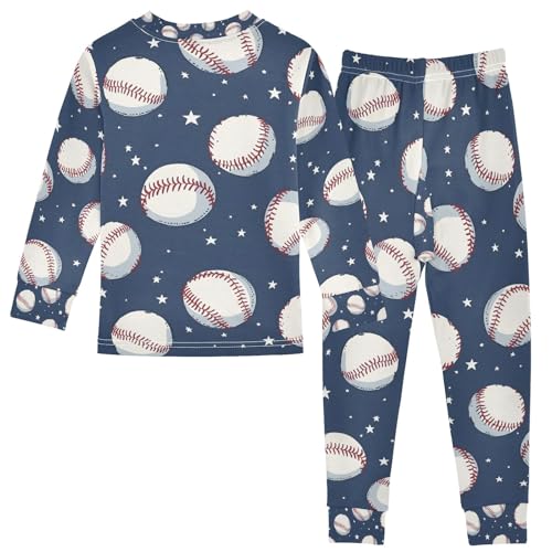 senya White Baseball Star Pajamas Set Long Sleeve Soft Cotton Sleepwear 2 Piece2