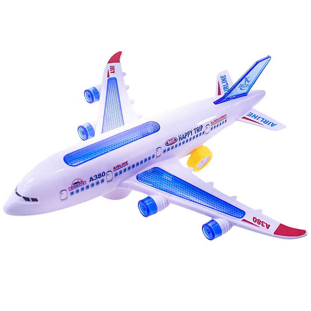 Electric Kids Action Toy Airplane Fun Light Sound Interactive Play Plane Safe ABS Plastic Educational Boys Girls Birthday Present 30cm Size (White)