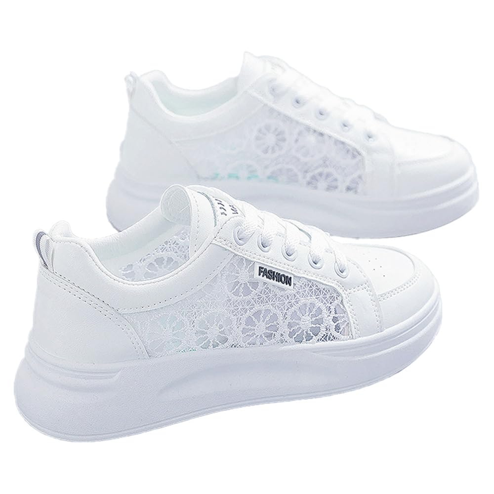 Loizziuy Ladies Casual Sports Shoes Women's Lemon Mesh Summer Breathable Waterproof Sneakers for Travel Outdoor Sports (US 8,White,8)