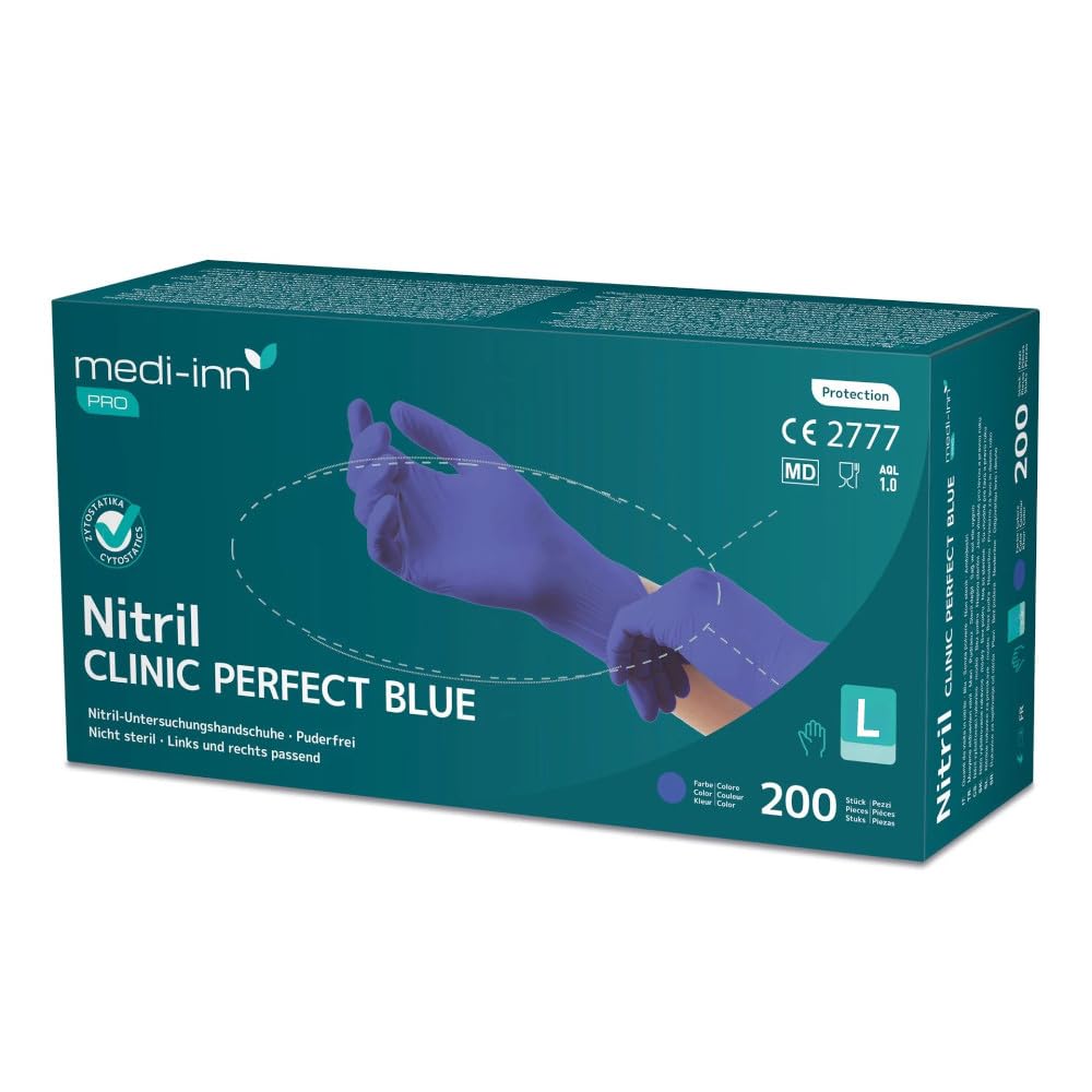Medi-Inn PRO Clinic Perfect Blue Nitril-Einmalhandschuhe, blau, puderfrei (Gr. L, 10 x 200 Stück)