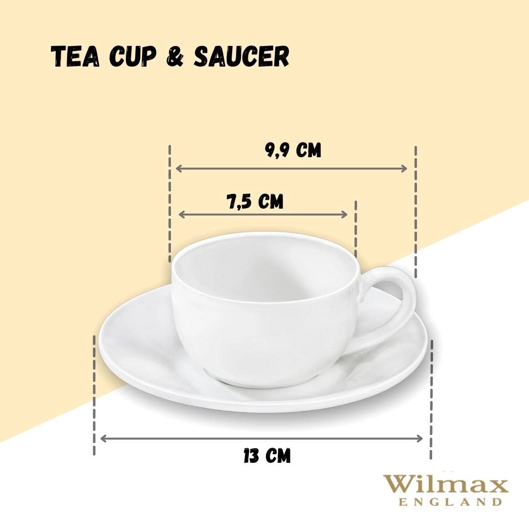 Wilmax WL-993002/6C - Juego de Tazas de café y platillos (Porcelana, 100 ml, 6 Unidades), Color Blanco