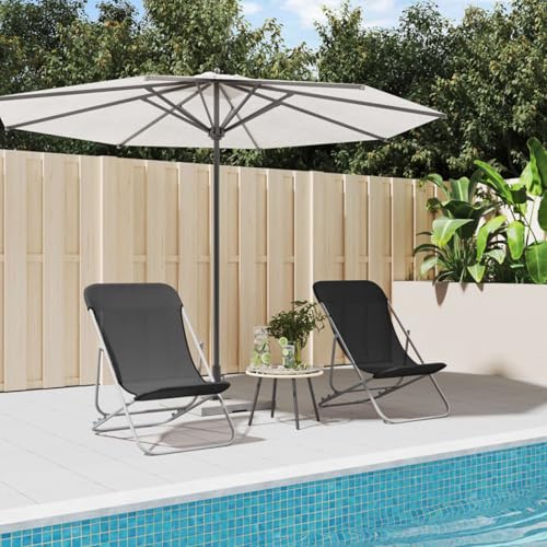 Tidyard Silla Jardin,Silla jardín cómoda,Sillon Jardin,Sillas de Patio,Silla Jardin Exterior,Silla de Playa Plegable 2 uds Acero Recubierto textilene Negro