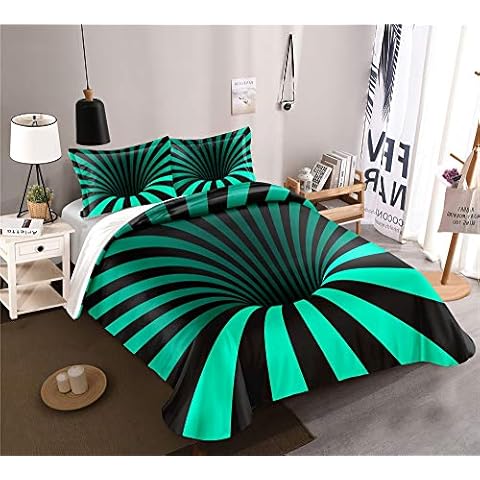 vannawong 3D Visual Vortex Duvet Cover Set, 3 Pieces Polyester Bedding Set Comforter Cover Pillow Cases, Four Seasons Super Soft Optical Illusion Breathable Quilt Covers No Sheet Pattern1# Queen Cover