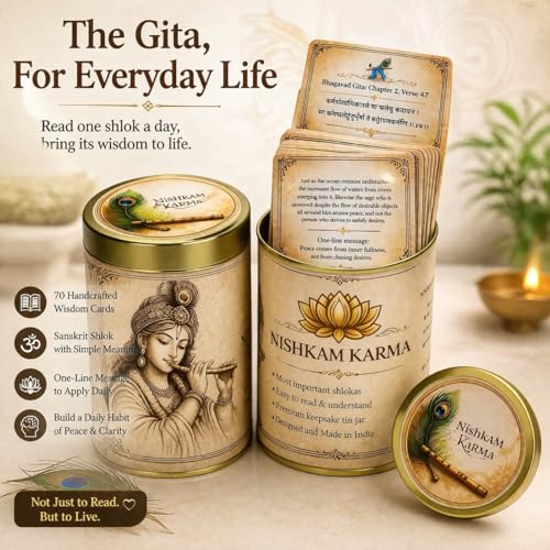 Image of Bhagavad Gita Daily Reflection Cards (70 Shlok Wisdom Cards) | 7 Chakra Bracelet | Sanskrit Shlokas with Meaning | Spiritual Mindfulness Practice | Gift-Ready Eco-Friendly Packaging