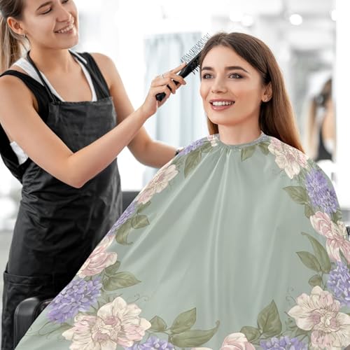 Capa profesional para corte de cabello con estampado floral, impermeable, para barbería y peluquería, con cierre ajustable de broche miniatura 7