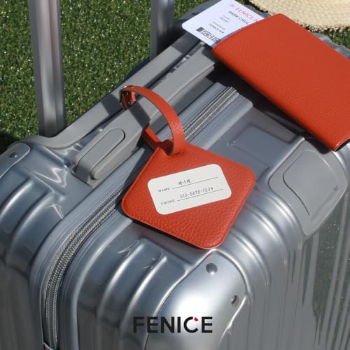 FENICE Vegan PU Leather Classic Name Tag with Belt Buckle Strap Closure for Suitcase Luggage Tavel Bag (Ivory) 6