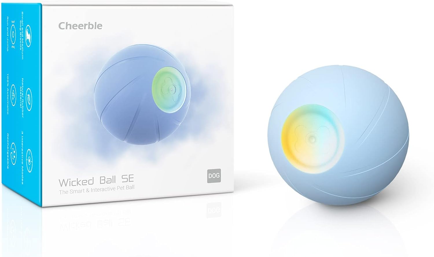 Cheerble [3 Interactive Modes] Intelligent Interactive Dog Toy Ball with LED Lights, Wicked Ball SE, Made of Natural Rubber, Active Rolling Ball for Puppy/Small/Medium Dogs and Cats, DC Rechargeable