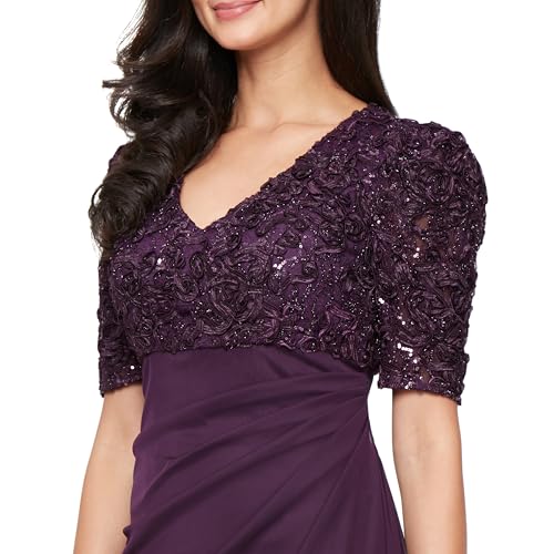 Image of Alex Evenings Women's Wedding Guest Dress with V-Neck Stretch Sequin Bodice and Empire Waist (Petite and Regular Sizes)