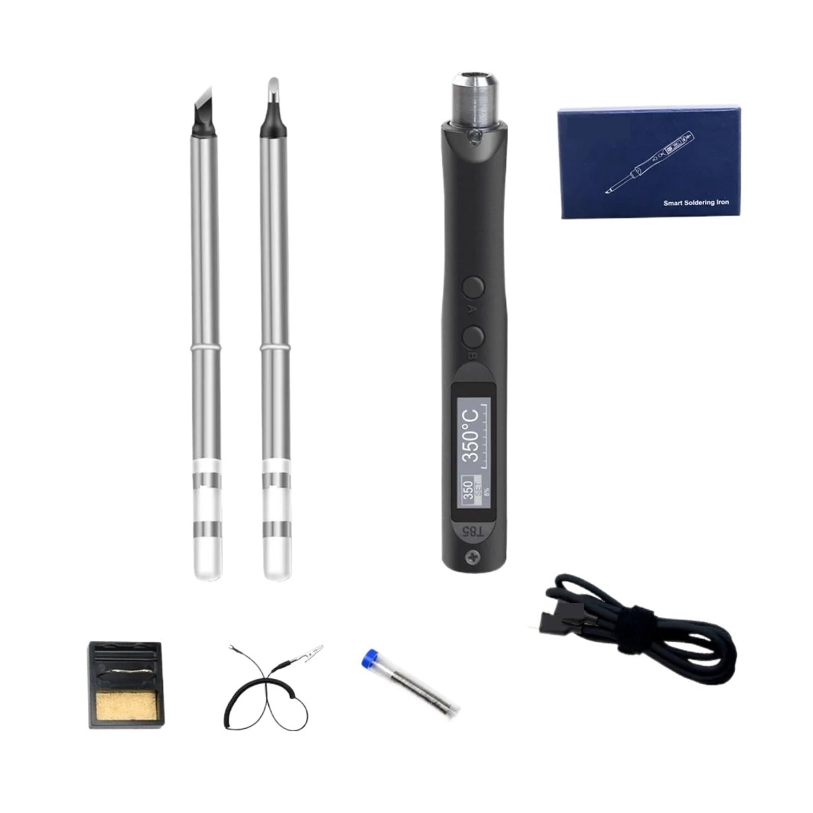 Kit De Soldador Eléctrico Hierro, Herramienta Reparación 96W, Estación Soldadura, Lápiz Calor, Puntas Pistola For Soldar Portátiles Inteligentes Calentamiento Preciso(With charger 2pc tip)