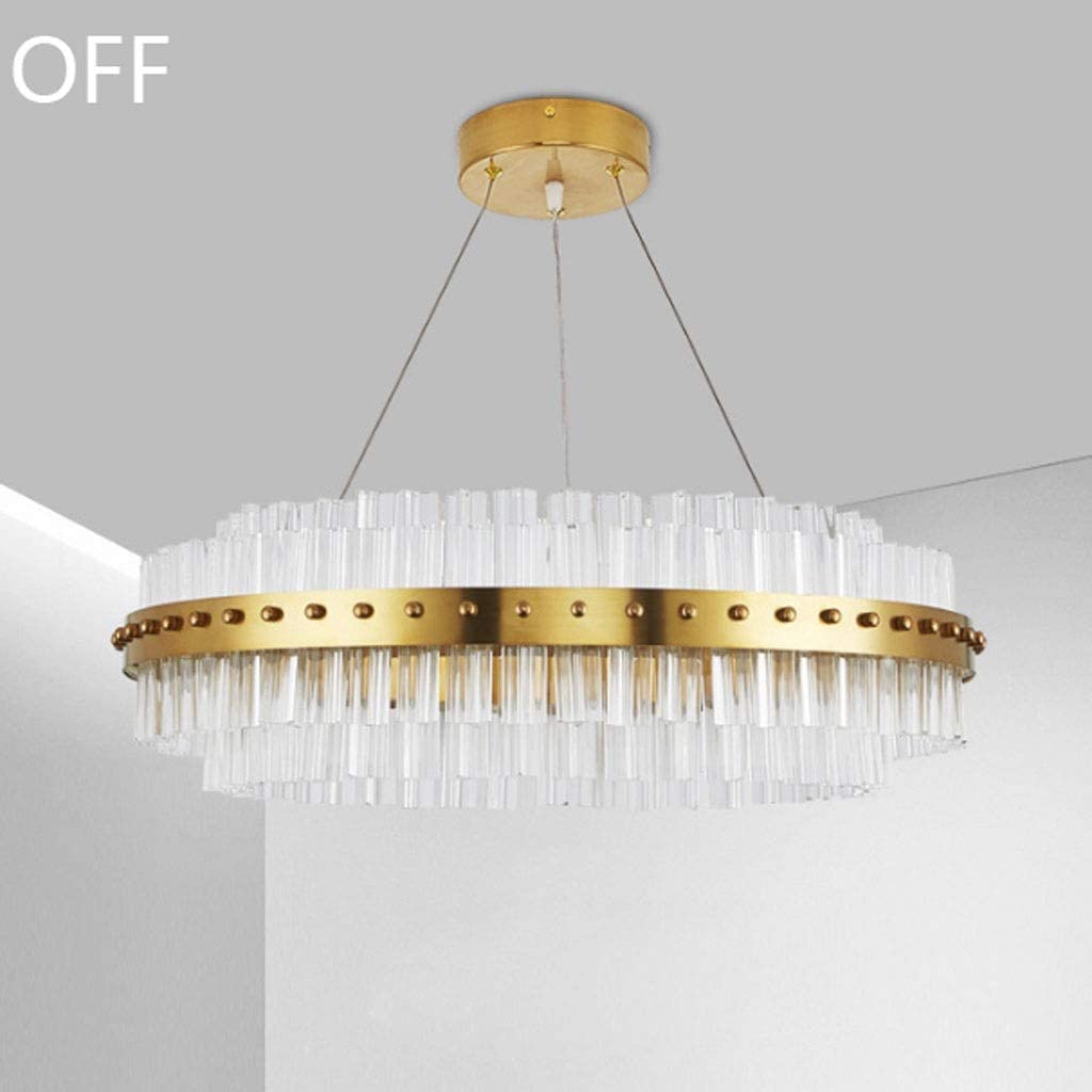 Lampa wisząca LED kristallen kroonluchter, dimbare moderne minimalistische ronde lampenkap hanglamp lijn lengte 1,2 m verstelbaar, woondecoratie, goud Jasny